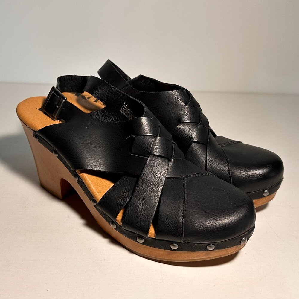 Korks by Kork Ease Wynne Black Vegan Stud Wedge Heel Sandals Women Size 11 M